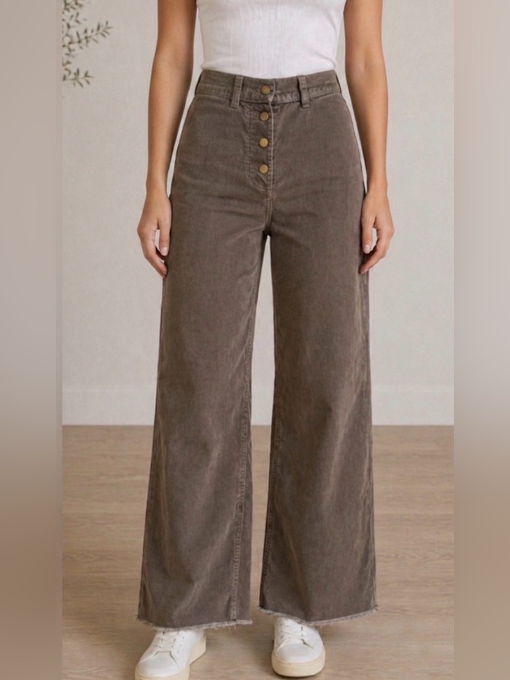 ❤️Aritzia Wilfred Free Highrise button fly raw hem lightweight corduroy pants